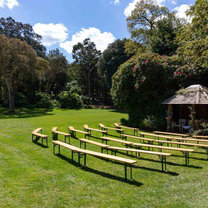 wedding gazebo and outdoor seating at abbotsbury subtropical gardens