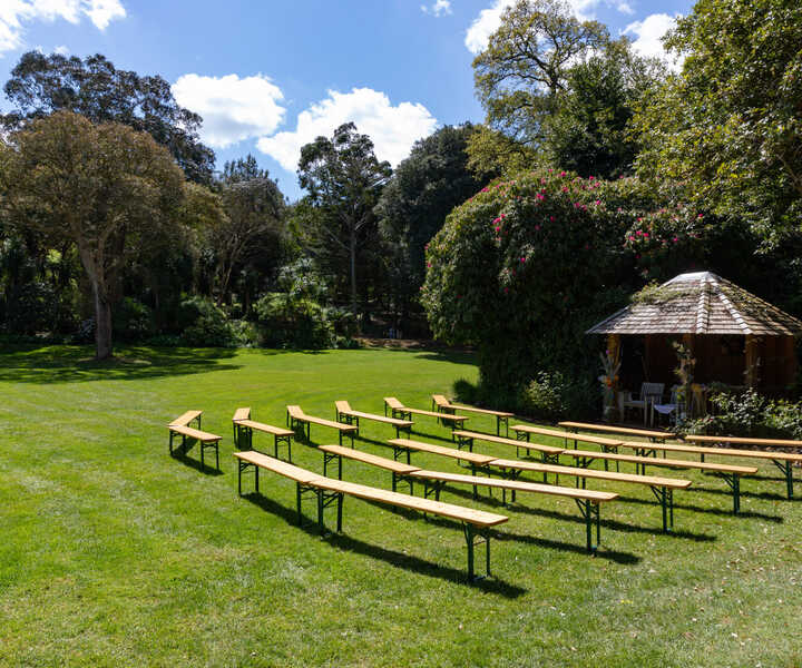 wedding gazebo and outdoor seating at abbotsbury subtropical gardens