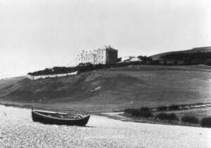 The castle photographed from Chesil beach in 1890 The castle photographed from Chesil beach in 1890